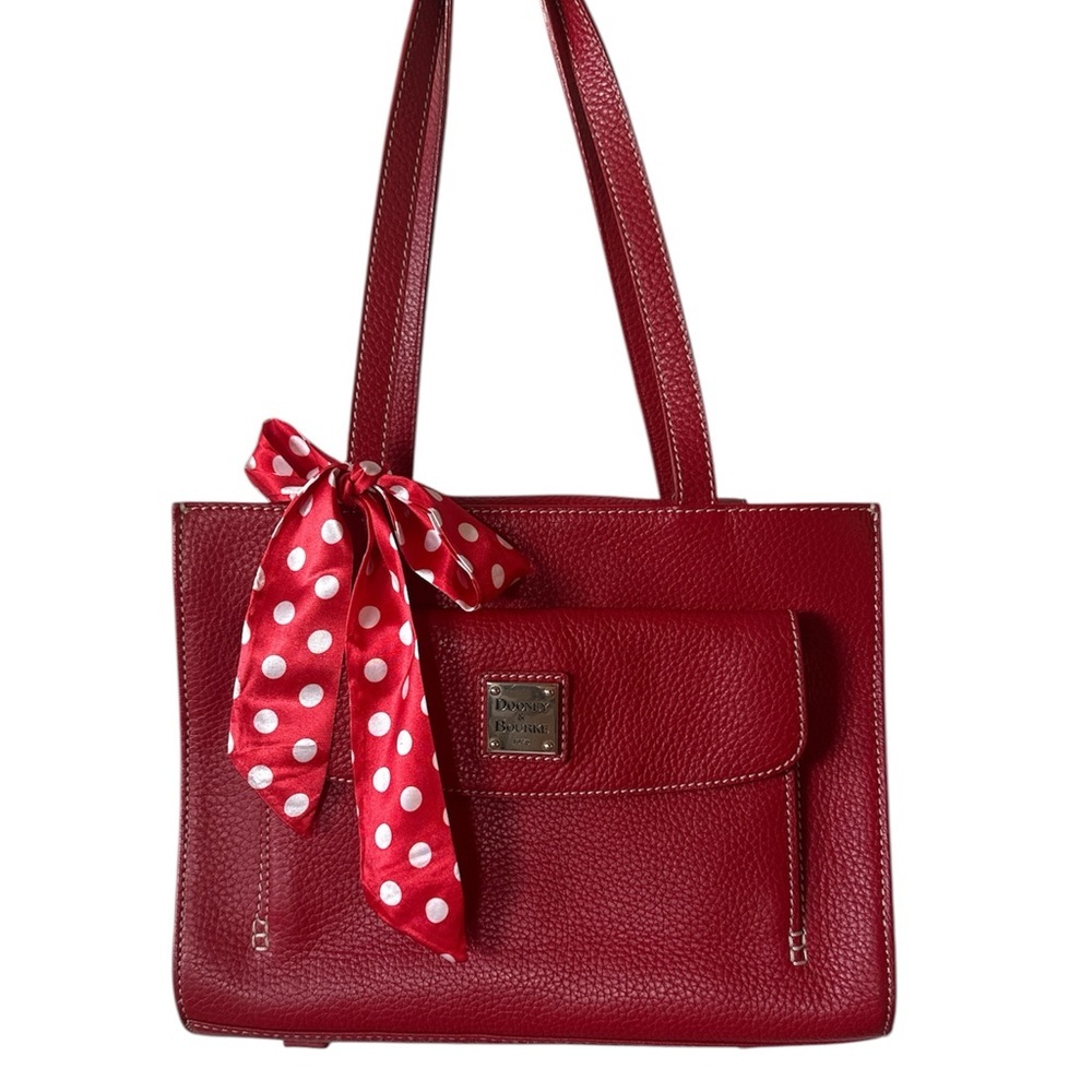 Dooney & Bourke Red Pebbled Leather Shoulder Bag Polka Dot Bow purse coa hot bag